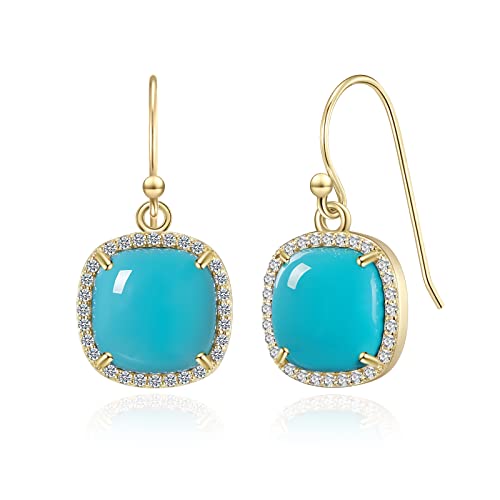 Jupiter Natural Gemstone Dangle Earrings - 14k Gold/Rhodium Plated Genuine Gemstone Dangle Women Earrings, 10mm Natural Gemstone, Pendant Earrings Gifts for Valentine's Day, Mother's Day, Birthday Jewelry Gifts