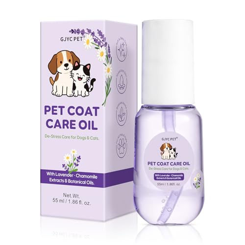 Huile de Soin du Pelage pour Chiens & Chats – Après-shampooing sans Rinçage (Leave-in Conditioner) – Soin Apaisant & Hydratant, Démêlant & Brillance Douce, 55 ML, Lavande & Camomille