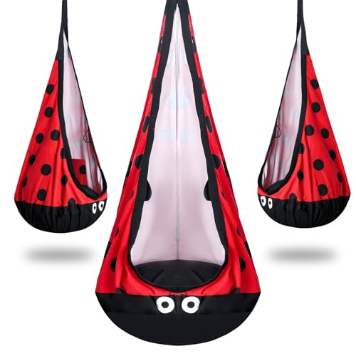 YAERSI Kids Pod Swing Seat,Hanging Chair with Inflatable Cushion,Sensory Swing Chair for Kids for Outdoor and Indoor（Ladybug）