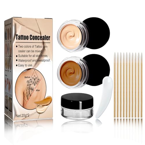 Tattoo Cover up Makeup, Tattoo Concealer, Waterproof Full Coverage Body Leg Makeup to Cover Veins Bruise Scars Blemishes, Body Perfector Kits with 2 Blendable Shades for All Skin Tones (Light & Dark)