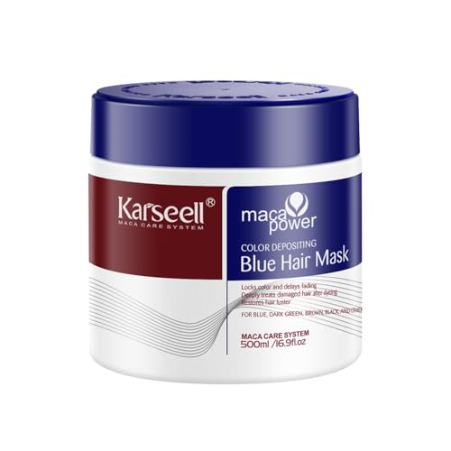 Karseell Blue Color Depositing Conditioner Deep Hair Mask Treatment Intensely Hydrating Refreshes Color & Tone 500mL 16.9floz