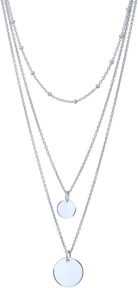 Vanbelle Sterling Silver Jewelry - Rhodium Plated with 925 Stamp - Three-Row Necklace, Choker- Medium and Long Necklaces with Disc Pendants - 14-16-18 Drop with 2" Extender - Image 2