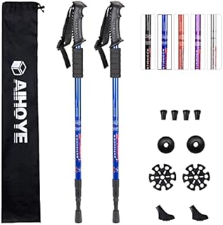 Aihoye Trekking Poles, Collapsible Lightweight Shock-Absorbent Hiking Walking Sticks Adjustable Aluminum Hiking Poles for Women Men Kids, 2 Pack(Blue)