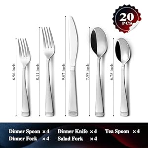 Kingstone silverware set 20 piece flatware set for 4 premium stainless steel cutlery set with bead edge matte finished kitchen utensil set for home party wedding  urban country home decor