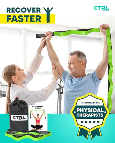 Stretching Strap with Loops - Non Elastic Stretch Band for Physical Therapy, Yoga Strap for Stretching Equipment, Stretch Bands for Exercise and Flexibility - Fascia, Hamstring & Leg Stretcher Belt