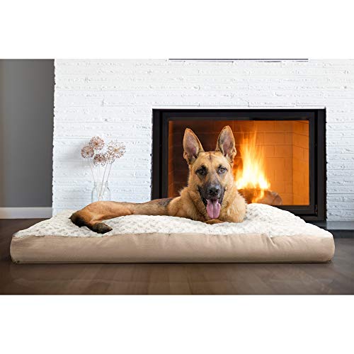 Image of Furhaven Pillow Dog Bed for Large Dogs w / Removable Washable Cover - Ultra Plush Faux Fur & Suede Mattress - Cream, Jumbo /XL