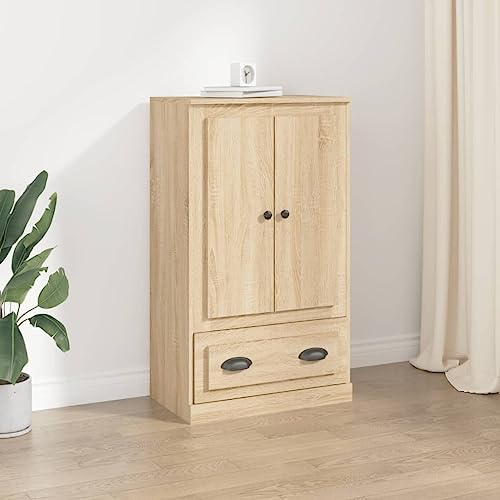 Aparador de madera de roble Sonoma, 60 x 35,5 x 103,5 cm, con mucho espacio de almacenamiento, elegante mueble de cocina, buffet y armario de salón, construcción estable
