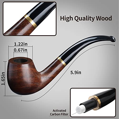 Obetis Bent Tobacco Pipe, Handmade Ebony Wood Smoking Pipe, Perfect Beginner Pipe Kit With Leather Tobacco Pipe Pouch - Smoking Gift Set And Accessories #TOP5