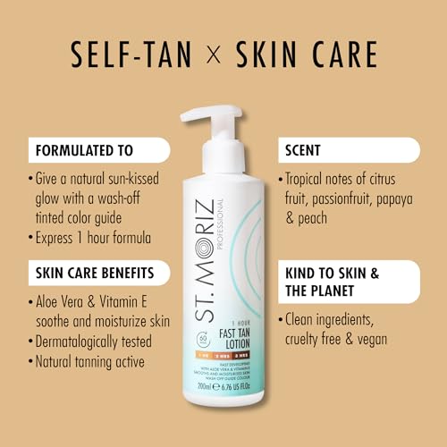St Moriz Professional Instant 1 Hour Fast Tan Lotion | With Aloe Vera & Vitamin E | Develops in 1-3 Hours | Express Vegan Fake Tan Body Lotion | Dermatologically Tested & Cruelty Free | 200ml - Image 3