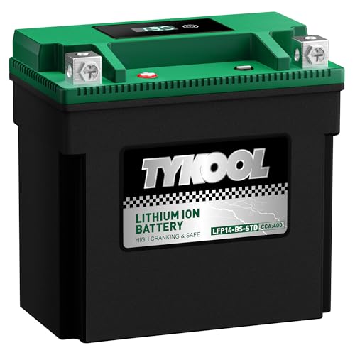 Image of TYKOOL LFP14-BS-STD Lithium Battery, Replaces YTX14-BS, 400CCA 8Ah Fits for ATV UTV Motorcycle Scooter, Compatible with Honda Rancher 420 Foreman 500 Kawasaki Brute Force 750, Digital Readout [+ -]