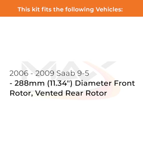 Image of Max Advanced Brakes Front & Rear Brake Kit Compatible With 2006 2007 2008 2009 Saab 9-5 w /11.34 inch Fr Rotor Vented Rr Replacement Premium OE Disc Brake Rotors and Ceramic Brake Pads