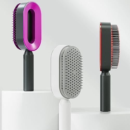 YUYTE Self Cleaning Hair Brush, Paddle Detangling Hairbrush Hair Comb for Women Scalp Massage Rounded Comb - Image 2