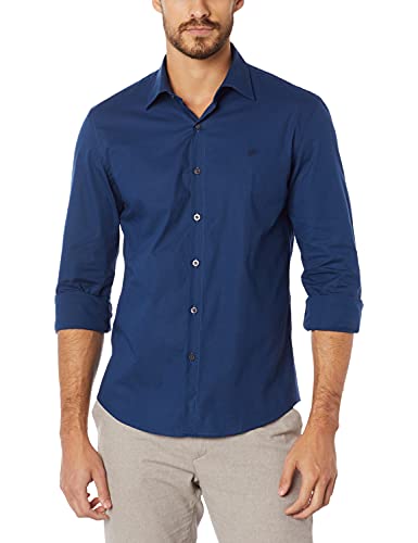 Camisa Tricoline, Ellus, Masculino, Marinho