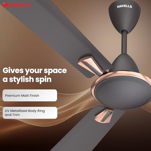 Image of Havells Quickair 600mm Ceiling Fan, High-Speed, Energy Efficient & Silent Operation with Modern Design, Perfect for Small Spaces | 2 Years Manufacturer Warranty | Smoke Brown