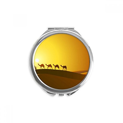 Miroir de poche rond compact 2,6 pouces motif coucher de soleil désert de la soie