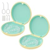 2 Pack Retainer Case, Compatible with Invisalign, Orthodontic Aligner Case with Removal Tool and Brush, Lemon Yellow & Seafoam