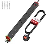 8 Way Power Strip Surge Protector with Aluminum Housing, 8 Plug Extension Lead with Switch & 360° Swivel Adjustable-Angle Wall Mount, 1.8M Cable 13A Black for Home Office