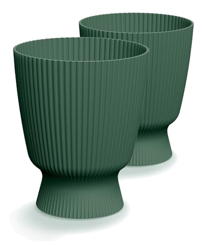 Tymar Blumentopf, Übertopf, 2er-Pack, Runde Form (DBMIS Waldgrün, ø 22 cm)