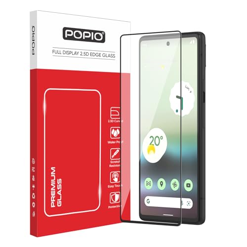 Image of POPIO Military-Grade Gorilla Tempered Glass For Google Pixel 6A (Black) With Edge-To-Edge Protector Coverage And Easy Installation Kit