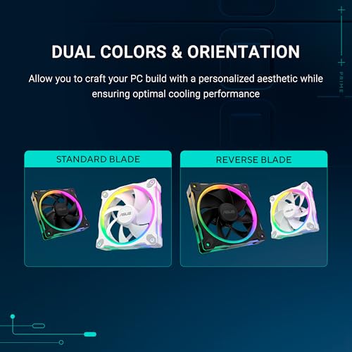 Image of ASUS Prime MR120 ARGB Reverse Fan White Single Pack, 28mm Extra-Thick Frame, Quiet, high-Performance Cooling with PWM Control, 20 ARGB LEDs with Dual-Sided Frame Lighting, Aura Sync Compatibility