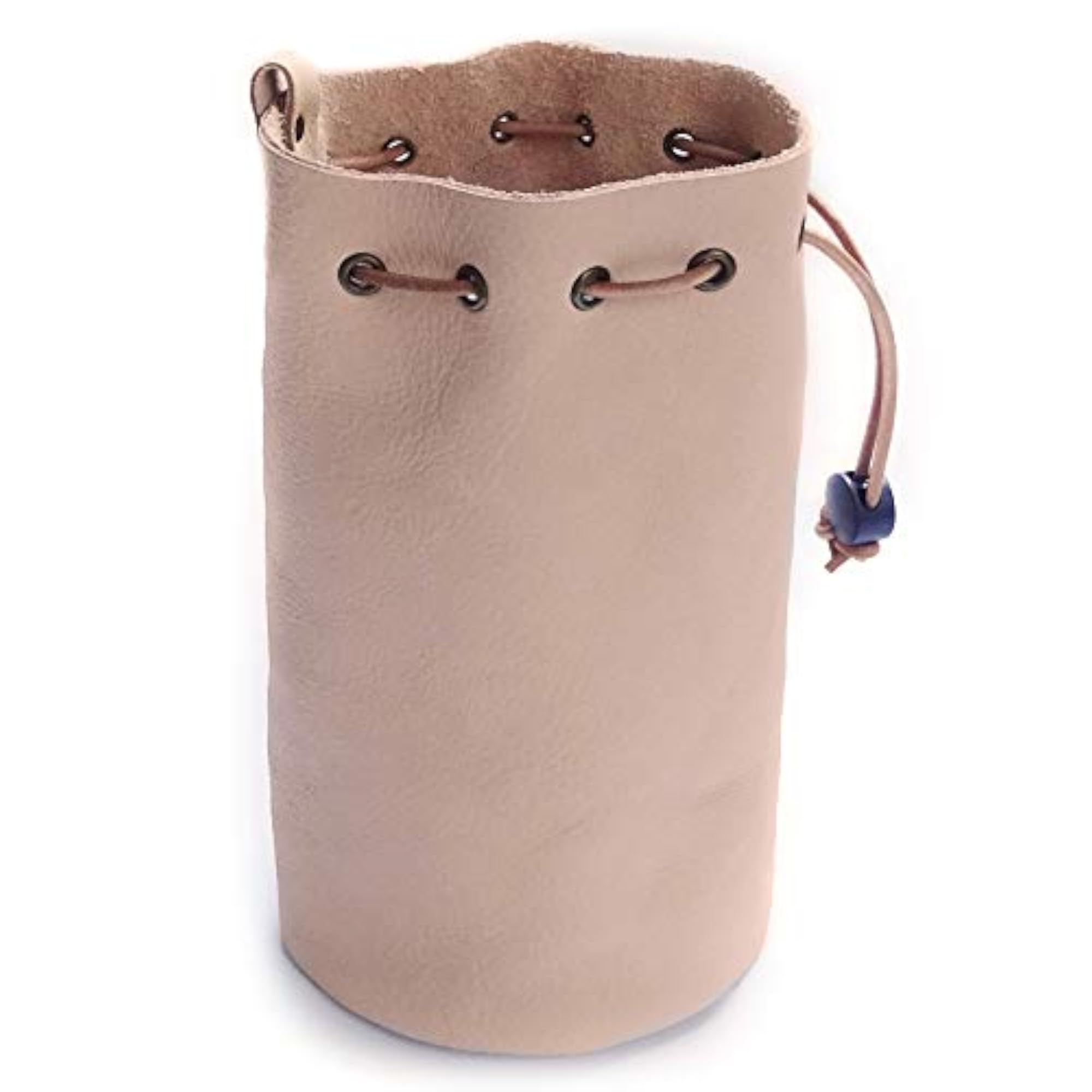 Genuine Leather Drawstring Pouch, X-Large Beige