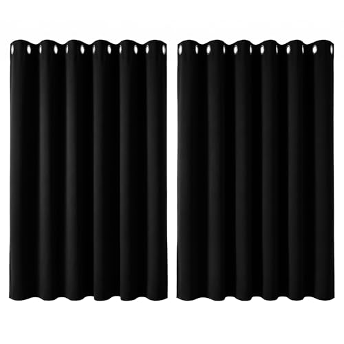 Image of Deconovo Thermal Insulated Wide Black out Curtains Energy Saving Noise Reducing Eyelet Blackout Curtains for Bedroom Living Room, 90 x 54 Drop Inch, 1 Pair, Black