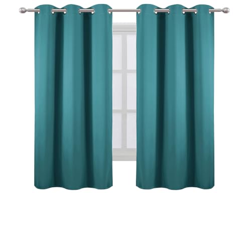 Image of LEMOMO Sea Teal Blackout Curtains 34 x 63 Inch Length /Set of 2 Curtain Panels /Thermal Insulated Room Darkening Blackout Curtains for Bedroom