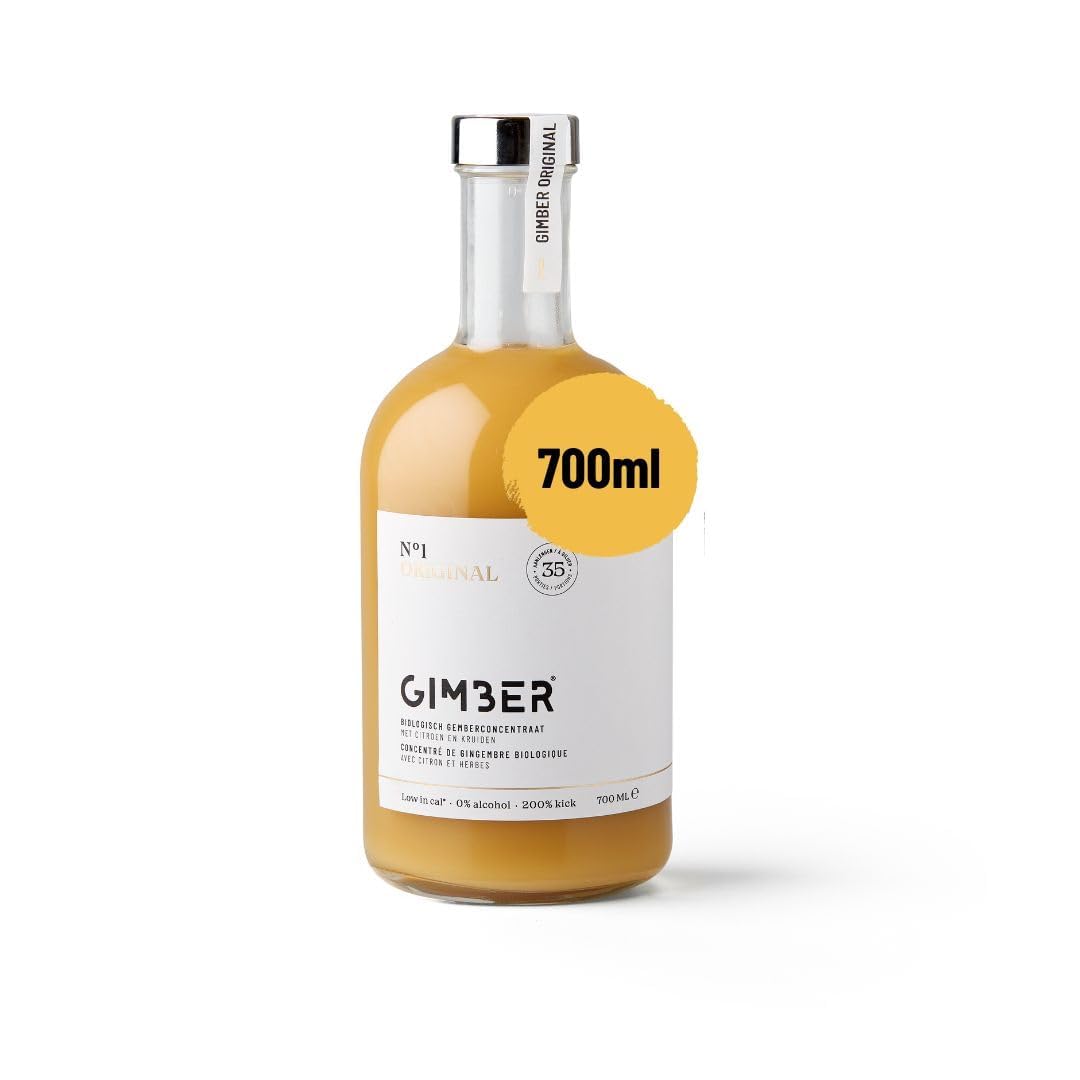 GIMBER Organiczny bezalkoholowy imbirowy shot 700 ml | Bezalkoholowy 100% organiczny napój imbirowy na bazie imbiru, cytryny i ziół | Koncentrat imbirowy premium