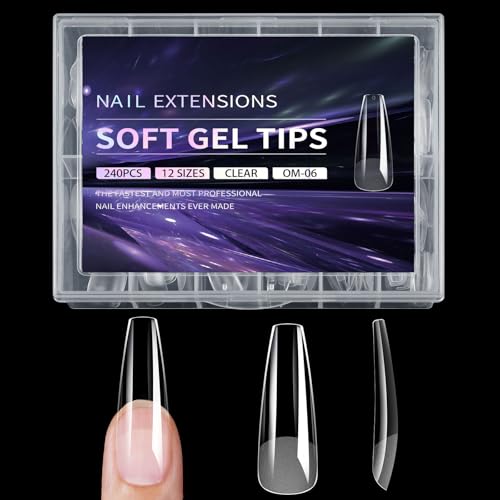 Juego de 240 extensiones de gel transparentes de cobertura completa para manicura con caja de uñas postizas