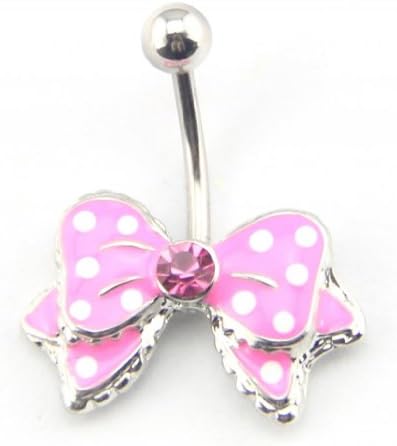 DUOKA 14G Pink Bow Bowknot Enamel Belly Ring Navel Bar Body Piercing Jewelry Pink