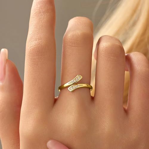 925 Sterling Silver Cubic Zirconia Crossover Eternity Band Rings for Women Adjustable Open Twist Wrap Statement Promise Ring to Daughter Mother Stackable Finger Birthday Wedding Jewelry3