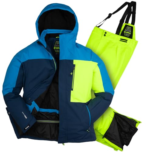 Killtec Jungen Skianzug Größe 176 wasserdicht 10.000 mm Wassersäule - Skijacke blau dunkelblau, Skihose neon gelb