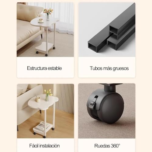 Image of Side Table Stands Couch Side, Swivel TV Tray Table, C-Shaped End Table, Small Center Table for Home Office for Bedroom, Living Room | Closet with Dustproof Door (Panda Table-YZ-06)