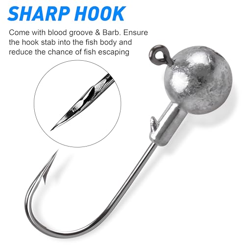 Jig Heads Fishing Hooks Crappie Jigs Unpainted Jig Heads Round Ball Sharp Fishing Jigs Hooks for Bass Trout Crappie Walleye Saltwater Freshwater by AGOOL - Image 5