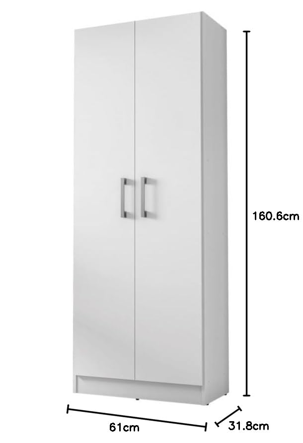 Armoire Buanderie Blanche 5 Niches - L61xH170xP31.8cm - Cellier, Garage - Avec Crochets - Kits Parana
