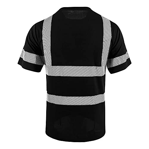 Lovposnty Hi Vis Shirts Ansi Class 3 Safety Shirts, Heat Transfer Reflective Strips High Visibility Shirts For Men And Women(Black,L) #TOP1