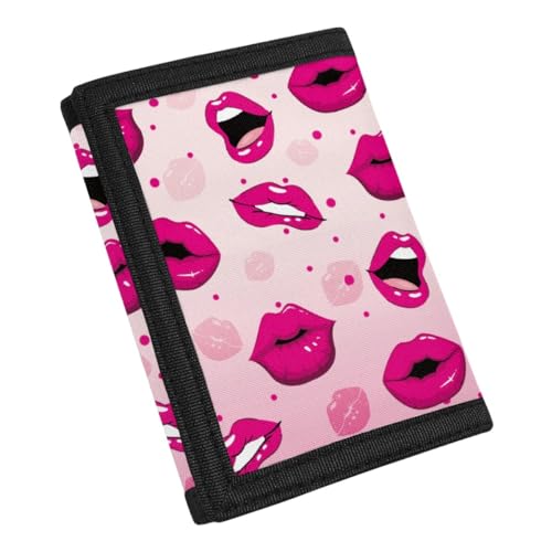 Women Valentine Love Trifold Wallets Girl Coin Purse Foldable Money Cash Pouch with ID Card Window Totes,Lips3