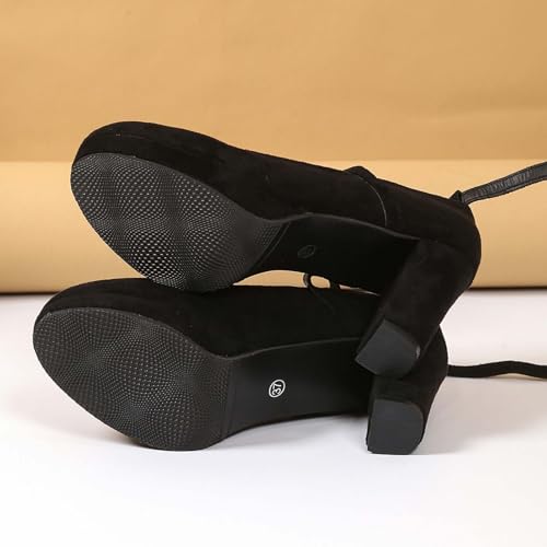 Women's Chunky Heel Mary Jane Pumps Platform Round Toe Dress Shoes with Suede Buckle Strap Comfortable High Heels for Wedding, Office & Evening Party Outfits2