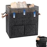 35L Holzkorb für Kaminholz (erweiterbar auf 50L), WHFGSOM faltbarer Kaminholzkorb für 25cm Kaminholz, Brennholzkorb mit Innensack - Feuerholz Aufbewahrung Korb mit rutschfestem Griff (Dunkelgrau)