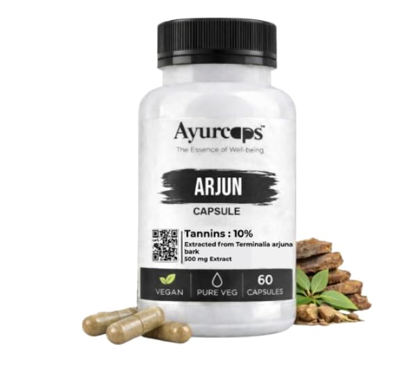 Arjun Capsules 500 Mg | 60 Vegetarian Capsules | Herbal Heart Support Supplement | Standardized Arjuna Extract | Ayurvedic Cardiovascular Wellness Formula