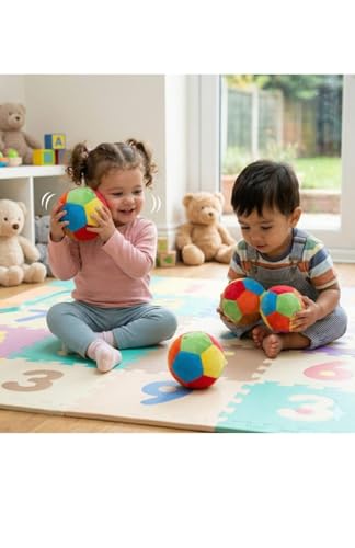 Image of 8 cm Baby Rattle Ball 4pcs - Soft & Safe Plastic Toy for Infants | Colorful Sound-Making Toy | Early Learning & Motor Skill Development
