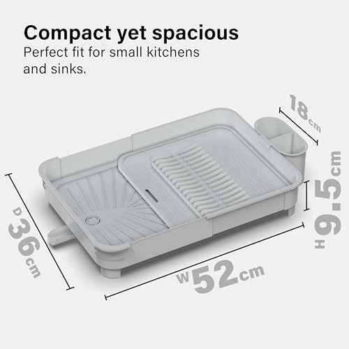 Extendable Dish Drainer Rack Foldable Dish Draining Rack with Removable Cutlery Holder Adjustable Dish Draining Board Rack with Swivel Drainage Spout Space-Saving Kitchen Drying Rack Light Grey - Image 7
