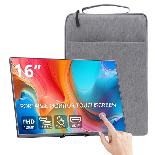 Image of 16 inch Touchscreen Portable Monitor,1920x1200P IPS Travel Secondary Screen,USB-C HDMI Plug&Play w /Foldable Stand,Dual Extender for Laptop Mac Phone Switch PS5 Xbox Office Gaming