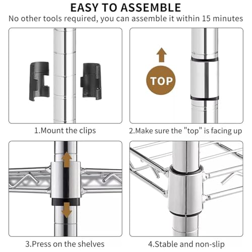Image of Premium Heavy-Duty 4-Tier Chrome Metal Wire Storage Rack Shelf Organizer | Adjustable Multipurpose Freestanding Shelving Unit for Home, Office, Kitchen | Size 14 inch D x 24 inch W x 48 inch H Inch