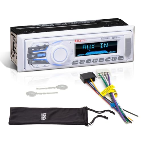 Kit Set para Boss Audio Systems MR1308UAB Radio Single DIN, Receptor Digital Am/FM, estéreo, AUX/USB/MP3, con Bluetooth, para embarcaciones y Botes, 1 Unidad + Accesorios gratuitos