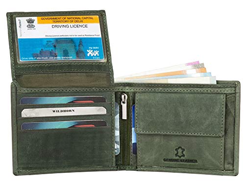 Image of WildHorn Mens Leather Wallet, Green