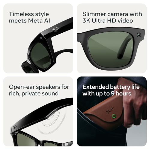 Image of Meta Ray-Ban (Gen 3) Aviator, Shiny Black, Polarised Green Lenses, AI Glasses with Camera for Men, Women