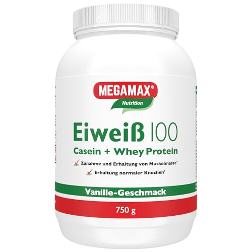 Megamax Eiweiss Vanille 750 g | Molkenprotein + Milcheiweiß Für Muskelaufbau,Diaet | 2k-Eiweiss ideal zum Backen | hochwertiges Low Carb Eiweiß-Shake | aspartamfrei Protein-pulver mit Aminosäuren