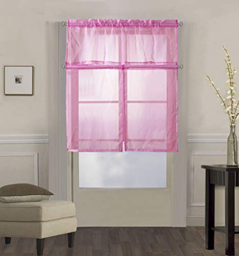 Decotex 3 Piece Solid Sheer Voile Kitchen Window Curtain Tier & Valance Set (36
