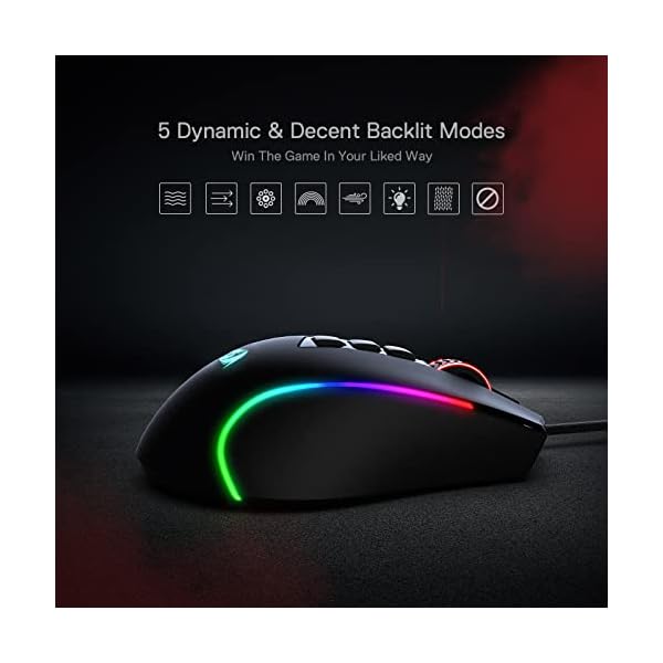 Redragon M612 Predator RGB Gaming Mouse, 8000 DPI Wired Optical Gamer Mouse with 11 Programmable Buttons & 5 Backlit Modes, Software Supports DIY Keybinds Rapid Fire Button - Image 8